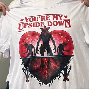 White Graphic Tee with Red and Black Design